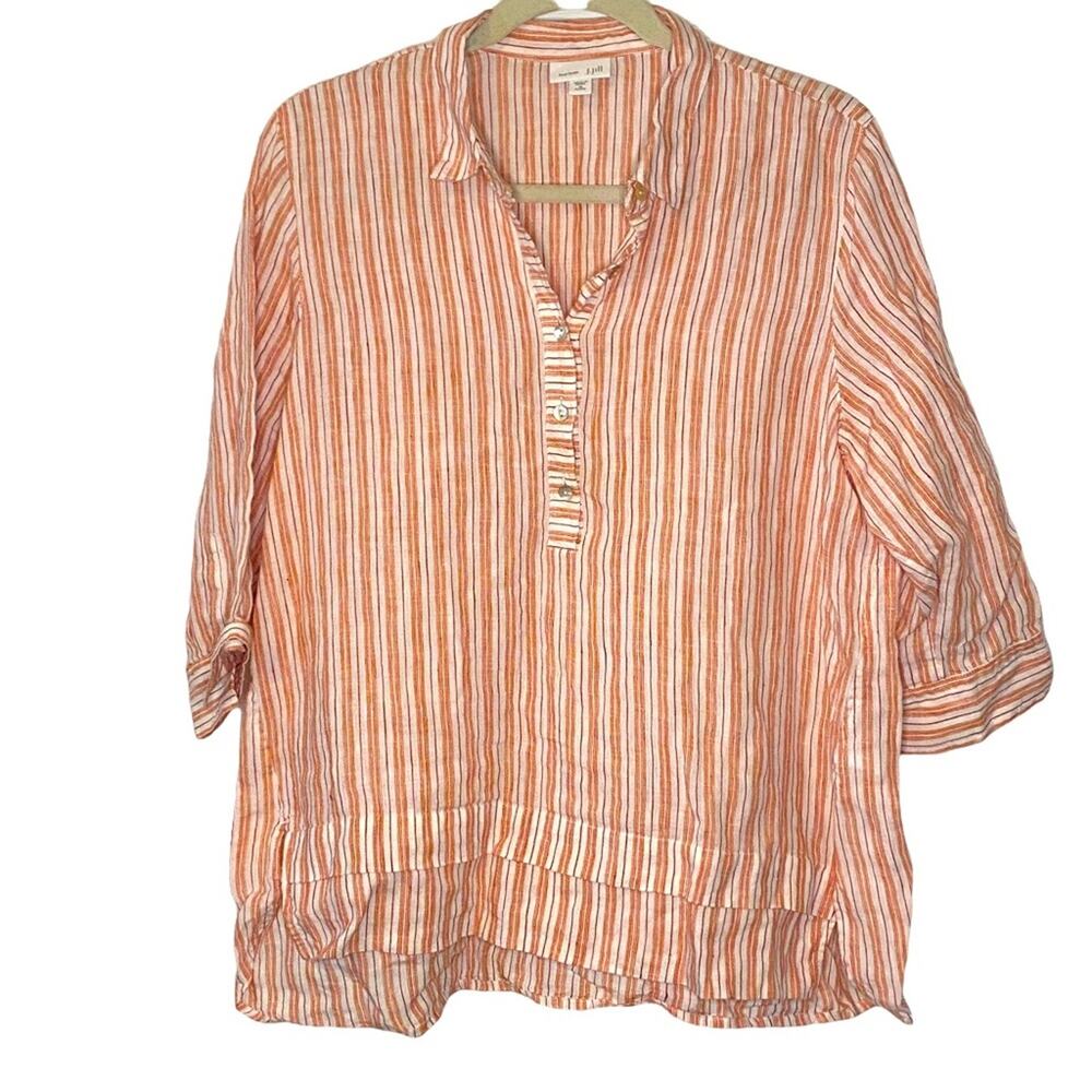 J. Jill Love Linen shirt Womens Size Medium Petite Striped Tunic STRIPE MP
